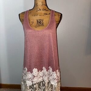 Pink Tank Top with White Floral Lace